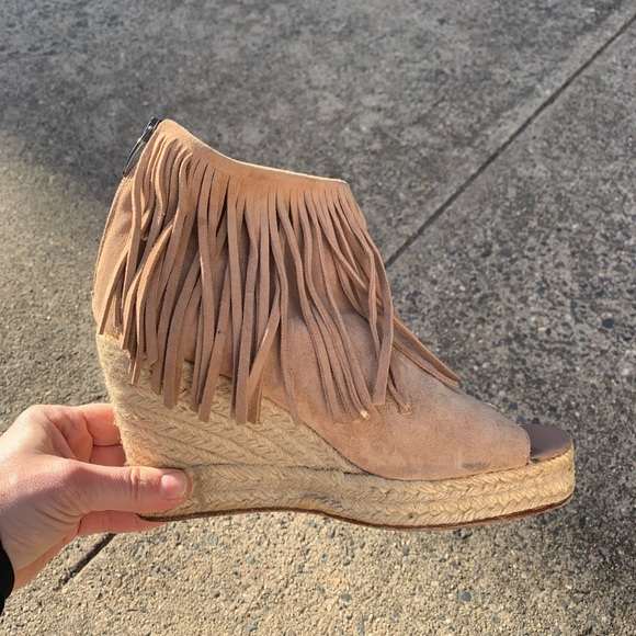 Suede Fringe Open Toe Ankle Bootie - Picture 2 of 4